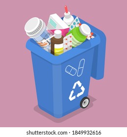 3D Isometric Flat Vector Illustration of Container for Expired and Unused Drugs.