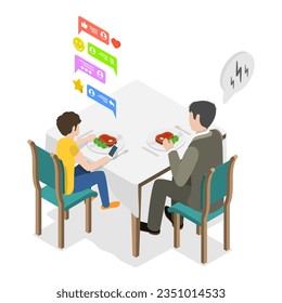 3D Isometric Flat Vector Illustration of Screen Time, Kids Smartphone Addiction. Item 3