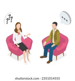 3D Isometric Flat Vector Illustration of TV Interview, Celebrity Guest Talking. Item 3