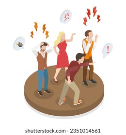 3D Isometric Flat Vector Illustration of Angry Characters, Aggressive People Yelling at Each Other. Item 2