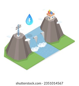 3D Isometric Flat Vector Illustration of Sustainable Energy Source, Power Plants. Item 3