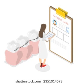 3D Isometric Flat Vector Illustration of Orthodontic Care, Putting Braces and Veneers. Item 3