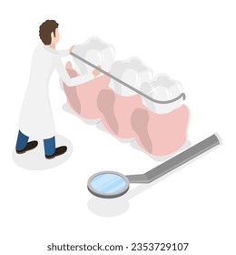 3D Isometric Flat Vector Illustration of Orthodontic Care, Putting Braces and Veneers. Item 1