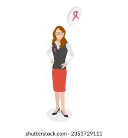 3D Isometric Flat Vector Illustration of Women with Pink Support Ribbons, Health Care and Medical Info. Item 3
