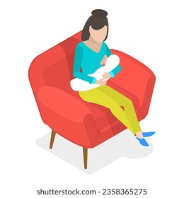 3D Isometric Flat Vector Illustration of Breastfeeding. Item 2