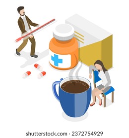 3D Isometric Flat Vector Illustration of Flu Treatment. Item 1