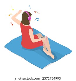 3D Isometric Flat Vector Illustration of Music Enjoyment. Item 1
