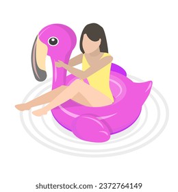 3D Isometric Flat Vector Illustration of Summer Pool Activities. Item 2