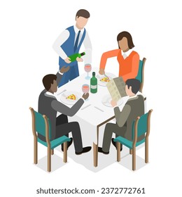 Isometric Vector Plano 3D Isometric Illustration of Friends Dinner. Tema 2