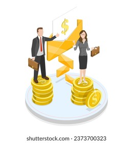 Isometric Vector Plano 3D Ilustración de la financiación de empresas nuevas. Tema 2
