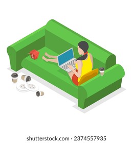 3D Isometric Flat Vector Illustration of Sedentary Lifestyle. Item 2