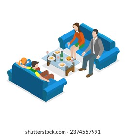 3D Isometric Flat Vector Illustration of Friends Dinner. Item 3