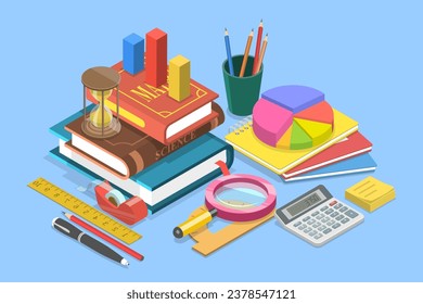 3D Isometric Flat Vector Illustration of Math School Subject