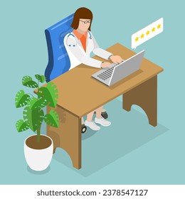 Isométrico Vector plano 3D Ilustración de comentarios del médico