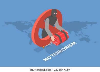 3D Isometric Flat Vector Illustration of No Terrorism
