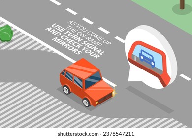 3D Isometric Flat Vector Illustration of Merging onto a Highway