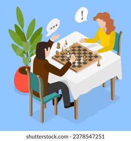 3D Isometric Flat Vector Illustration of Playing Chess