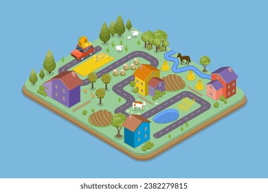 3D Isometric Flat Vector Illustration of Kids Map