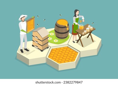 3D Isometric Flat Vector Illustration of Beekeeper