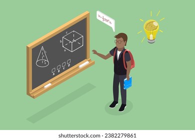 3D Isometric Flat Vector Illustration of Intelligent Schoolboy