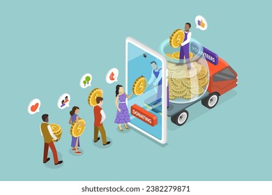 3D Isometric Flat Vector Illustration of Donating To Charitable Organization