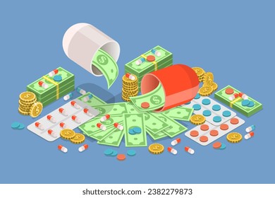 3D Isometric Flat Vector Illustration of Expensive Unaffordable Drugs