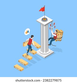 3D Isometric Flat Vector Illustration of Easy And Hard Way To Success