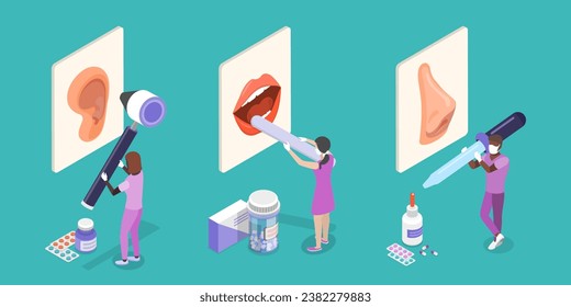 3D Isometric Flat Vector Illustration of Otolaryngology