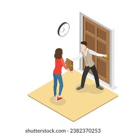 3D Isometric Flat Vector Illustration of Set Of People Leaving Home. Item 3