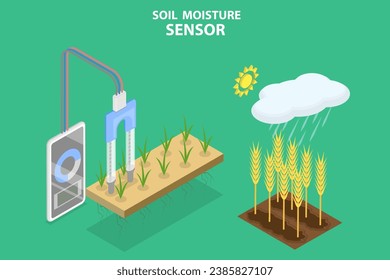 3D Isometric Flat Vector Illustration of Soil Moisture Sensor