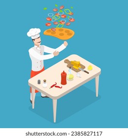 3D Isometric Flat Vector Illustration of Pizza Making