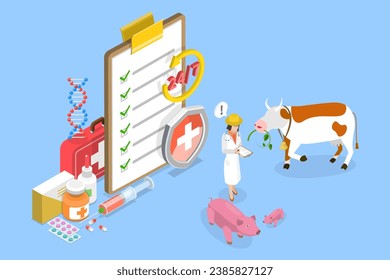 3D Isometric Flat Vector Illustration of Animal Husbandry Healthcare