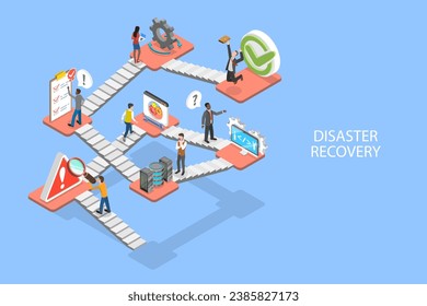 3D Isometric Flat Vector Illustration of Disaster Recovery