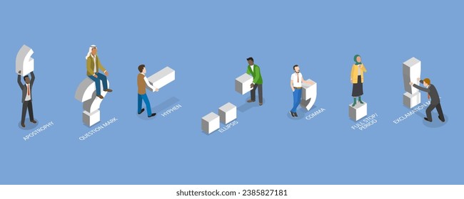 3D Isometric Flat Vector Illustration of Punctuation Marks