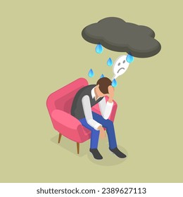 3D Isometric Flat Vector Illustration of Depression