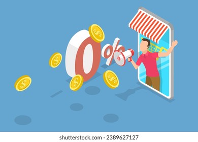 3D Isometric Flat Vector Illustration of Zero Percent Interest Rate
