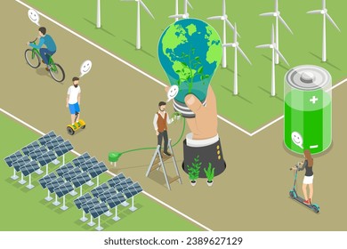 3D Isometric Flat Vector Illustration of Clean Renewable Energy