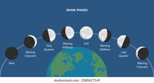 3D Isometric Flat Vector Illustration of Moon Phases