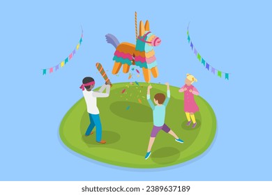 3D Isometric Flat Vector Illustration of Mexican Pinata