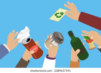 3D Isometric Flat Vector Illustration of Hands Holding Garbage