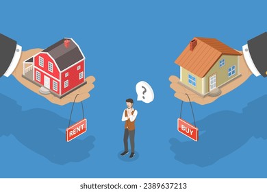 3D Isometric Flat Vector Illustration of Buy Or Rent House