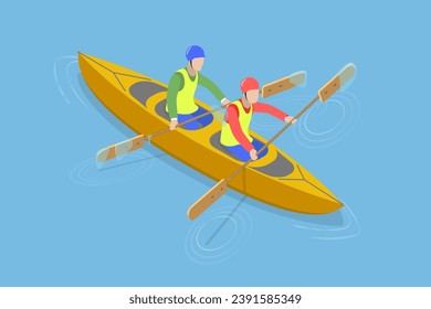 3D Isometric Flat Vector Illustration of Rafting Sport Competition