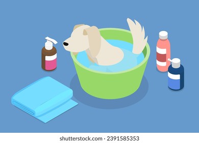 3D Isometric Flat Vector Illustration of Relaxing Time For Domestic Pet