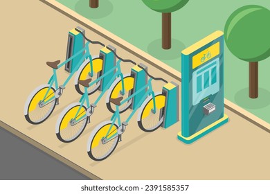 Isometric Vector Plano 3D Ilustración de bicicletas de alquiler