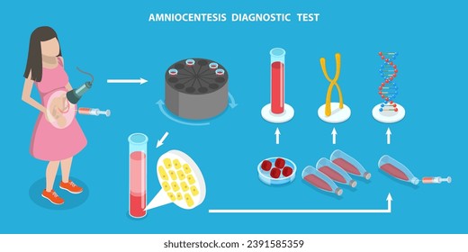 3D Isometric Flat Vector Illustration of Amniocentesis Diagnostic Test