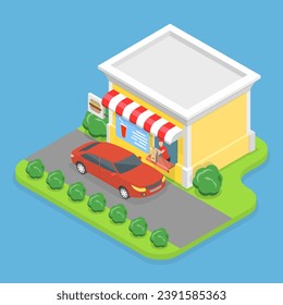 3D Isometric Flat Vector Illustration of Drive Through Restaurant