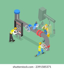 Ilustración del control del transporte de petróleo y gas por un vector plano isométrico 3D