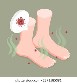 3D Isometric Flat Vector Illustration of Feet Unpleasant Smell