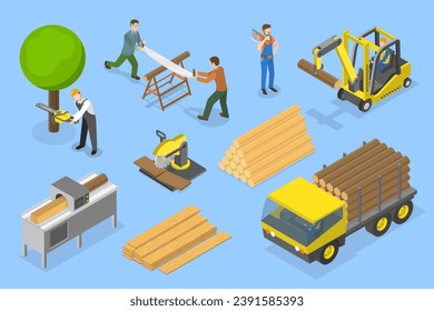 3D Isometric Flat Vector Illustration of Timber Industry