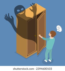 3D Isometric Flat Vector Illustration of Childhood Fears